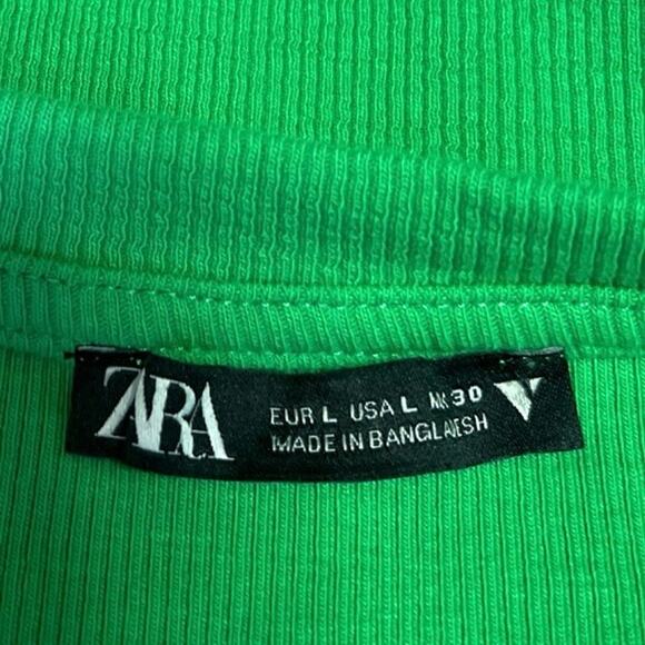 Zara Green Ribbed Sleeveless Cutout Ruched Ties Stretch Knit Crop Tank Top Sz L - Picture 3 of 4